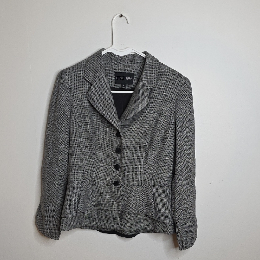 Etcetera Women's Black and White Checkered Peplum Blazer Size 6